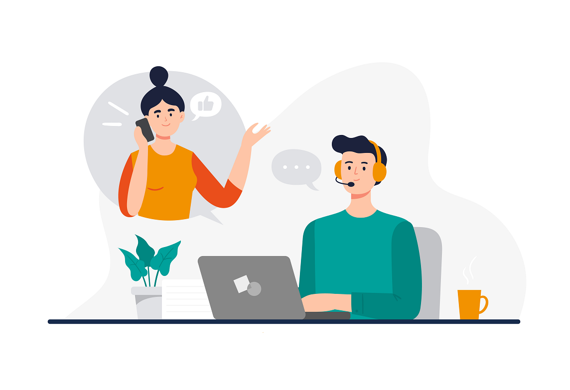 cartoon illustration of a positive telemarketing call
